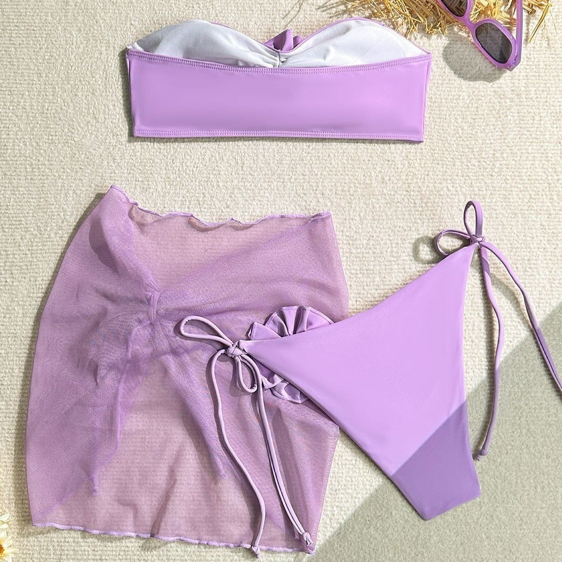 Tube Top With Flower Tied Swimsuit Bikini