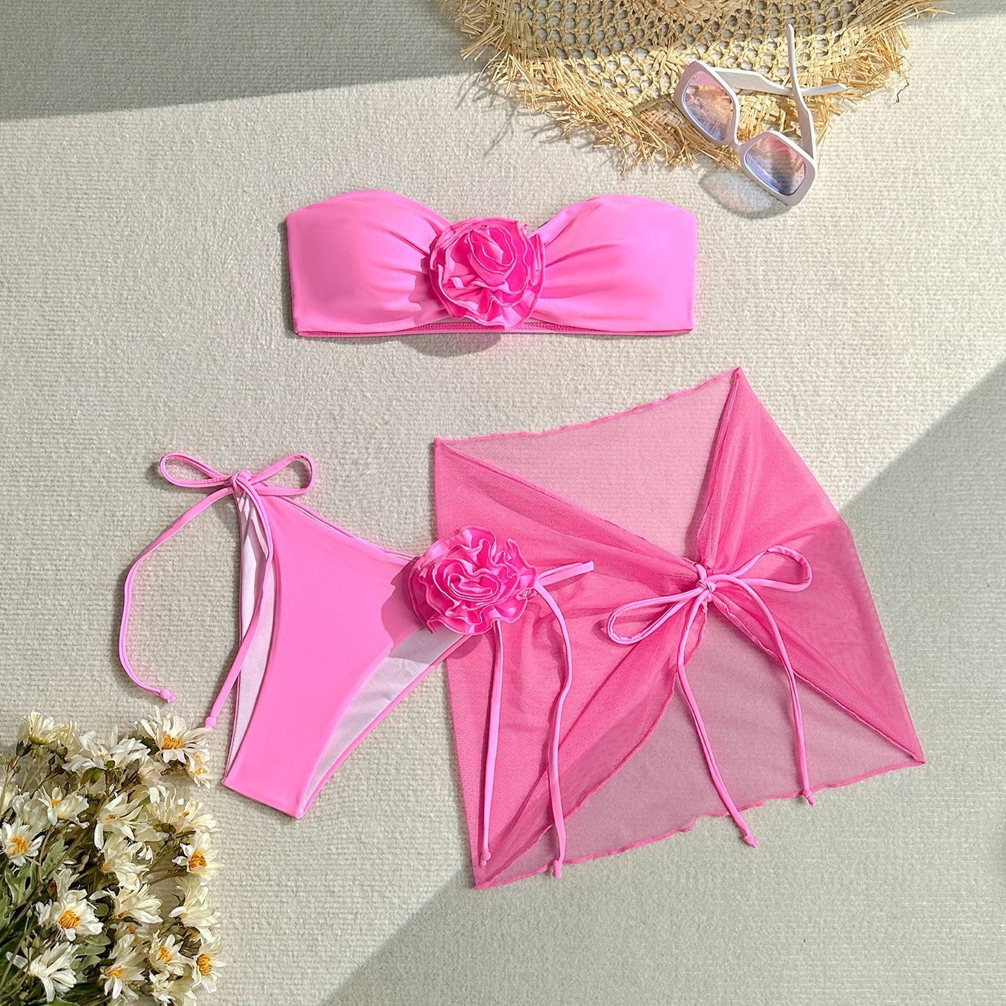 Tube Top With Flower Tied Swimsuit Bikini