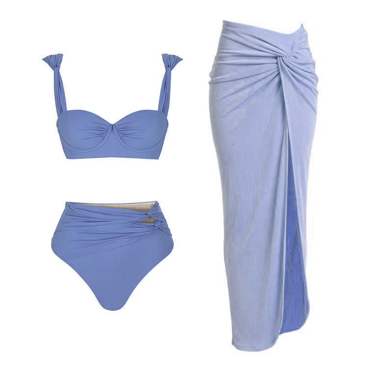 One-piece With Round Buckle Decoration Hollow Out Stitching Bikini Swimsuit Suit