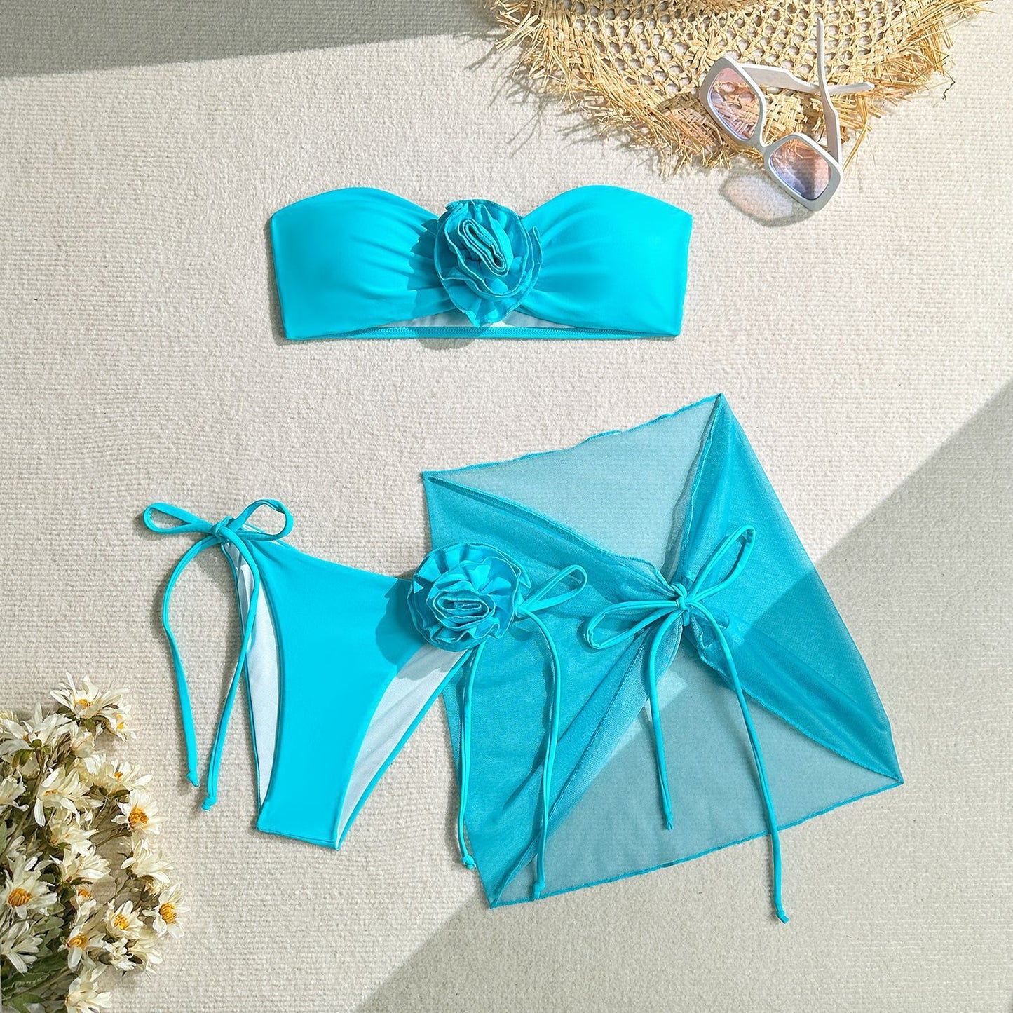 Tube Top With Flower Tied Swimsuit Bikini