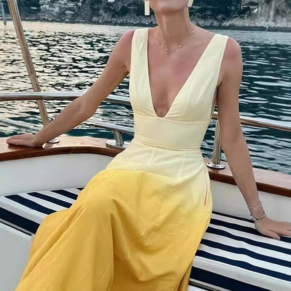 Women's Sleeveless Gradient Solid Maxi Dress
