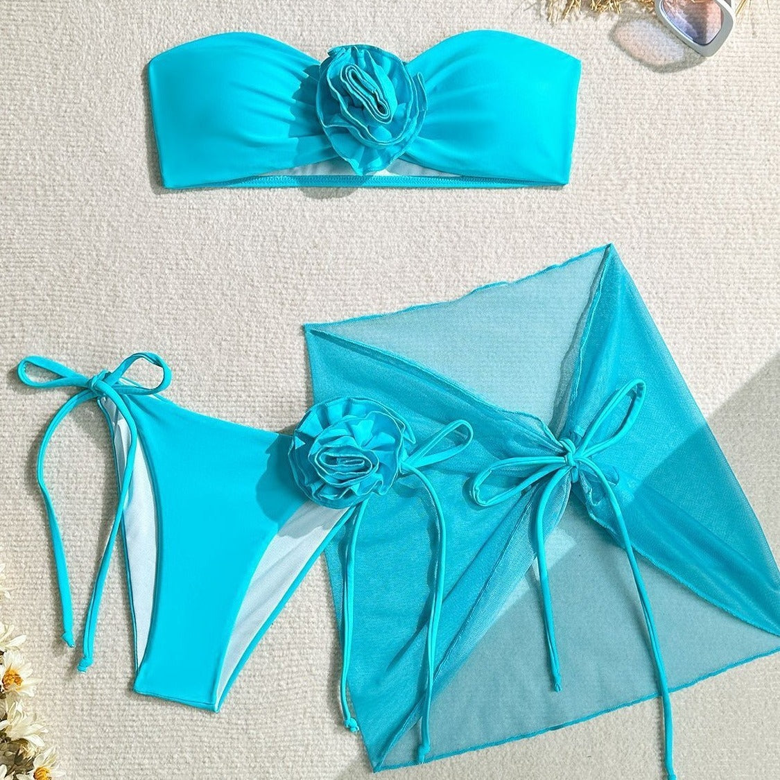 Tube Top With Flower Tied Swimsuit Bikini