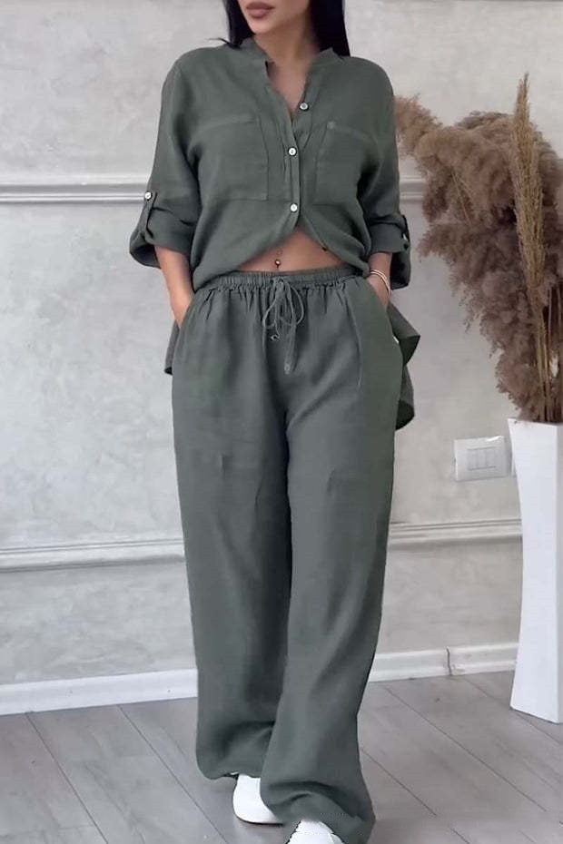 Stand Collar Long Sleeve Top & Pants Set