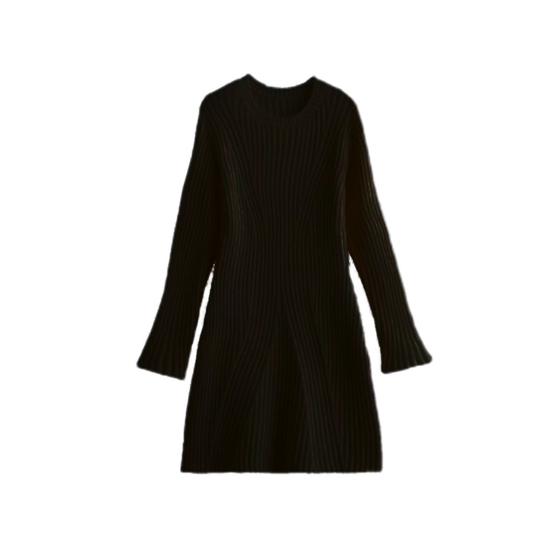 Ribbed Knitted Fall And Winter Slim-fit Collar A-line Dresses