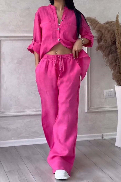 Stand Collar Long Sleeve Top & Pants Set