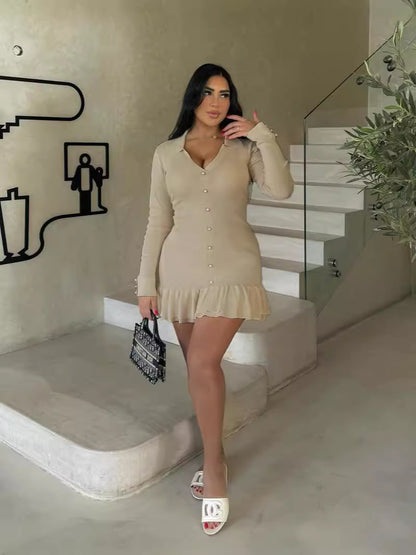 Long Sleeves Knitted Long Sleeve High Waist Midriff Dress