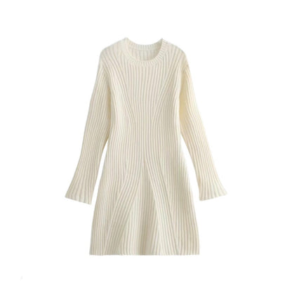 Ribbed Knitted Fall And Winter Slim-fit Collar A-line Dresses