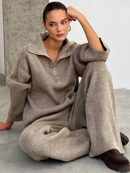 Half-Zip Sweater & Straight-Leg Trousers Set