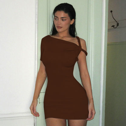 Bodycon Summer One-shoulder Short Sleeve Dress