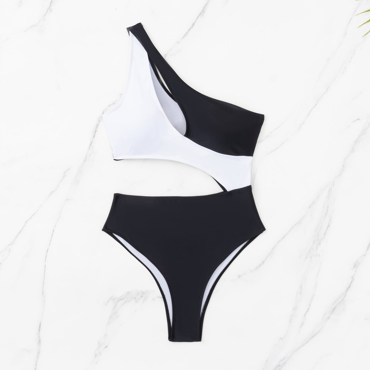 Black And White Contrast Hollow Bikini Swimsuit