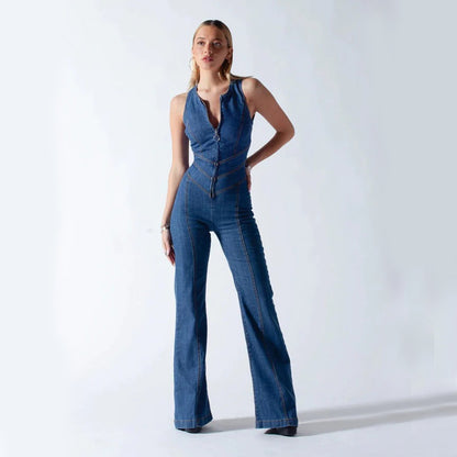 Denim Jumpsuit with Heart Cut-Out on Back