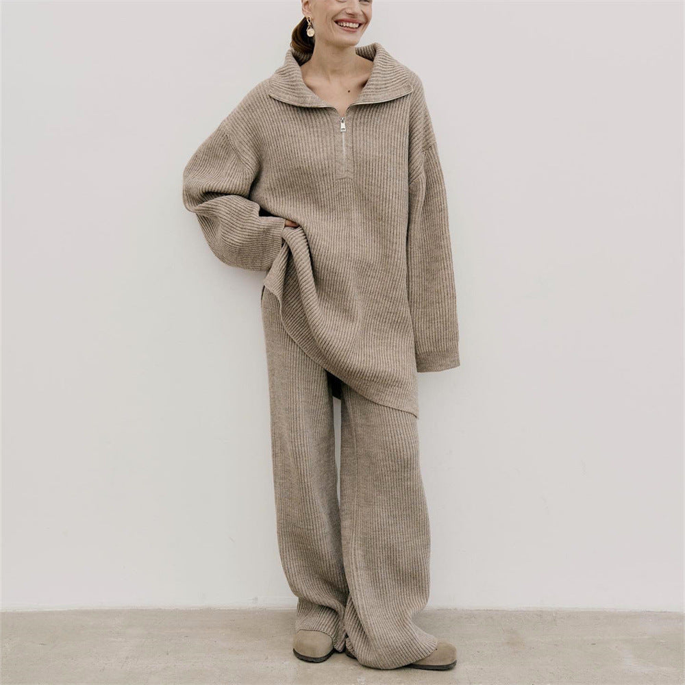 Half-Zip Sweater & Straight-Leg Trousers Set