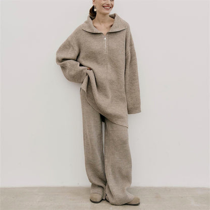 Half-Zip Sweater & Straight-Leg Trousers Set