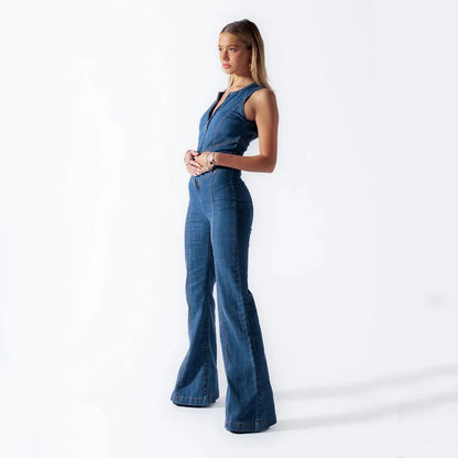 Denim Jumpsuit with Heart Cut-Out on Back