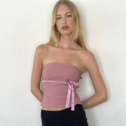 Fitted Sleeveless Bow Tube Top