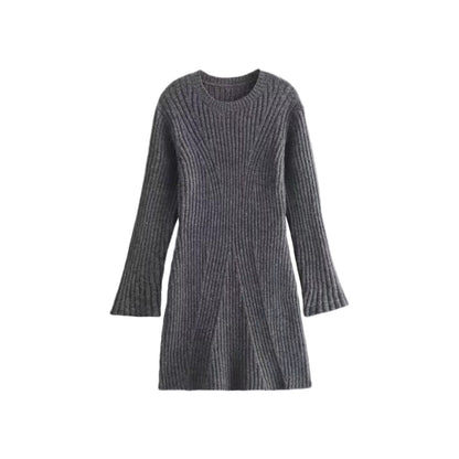 Ribbed Knitted Fall And Winter Slim-fit Collar A-line Dresses