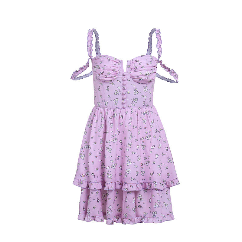 Double Small Smocked Floral Strap  Dress