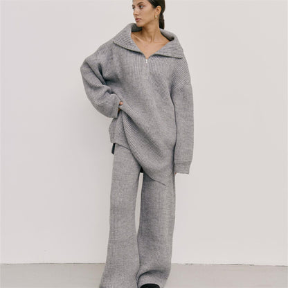 Half-Zip Sweater & Straight-Leg Trousers Set