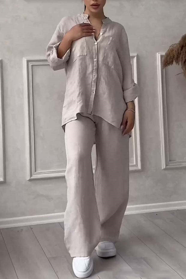 Stand Collar Long Sleeve Top & Pants Set