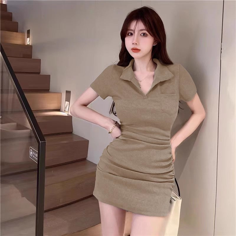 Polo Collar Short Sleeve Dress Summer