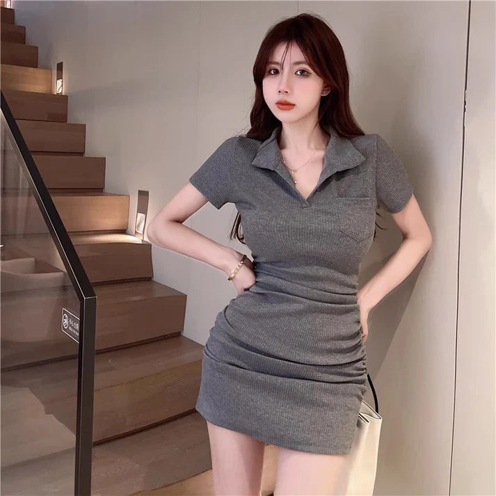 Polo Collar Short Sleeve Dress Summer