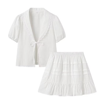 Woven Half-Sleeve Top & Short Skirt Set